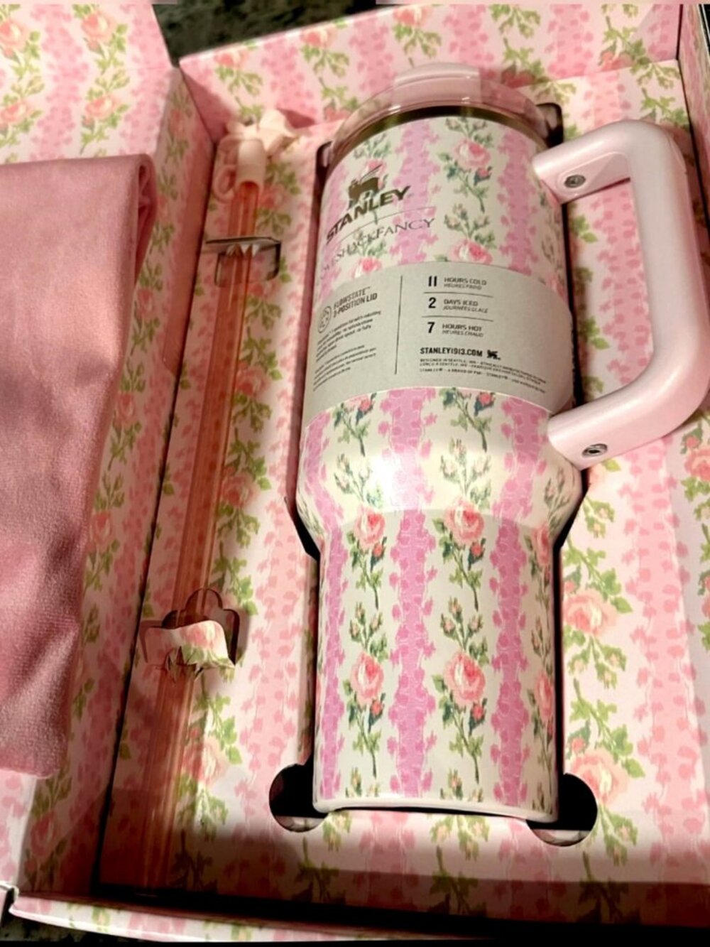 Stanley x LoveShackFancy Pink Rose Floral 40oz Quencher Tumbler Gift Set NIB